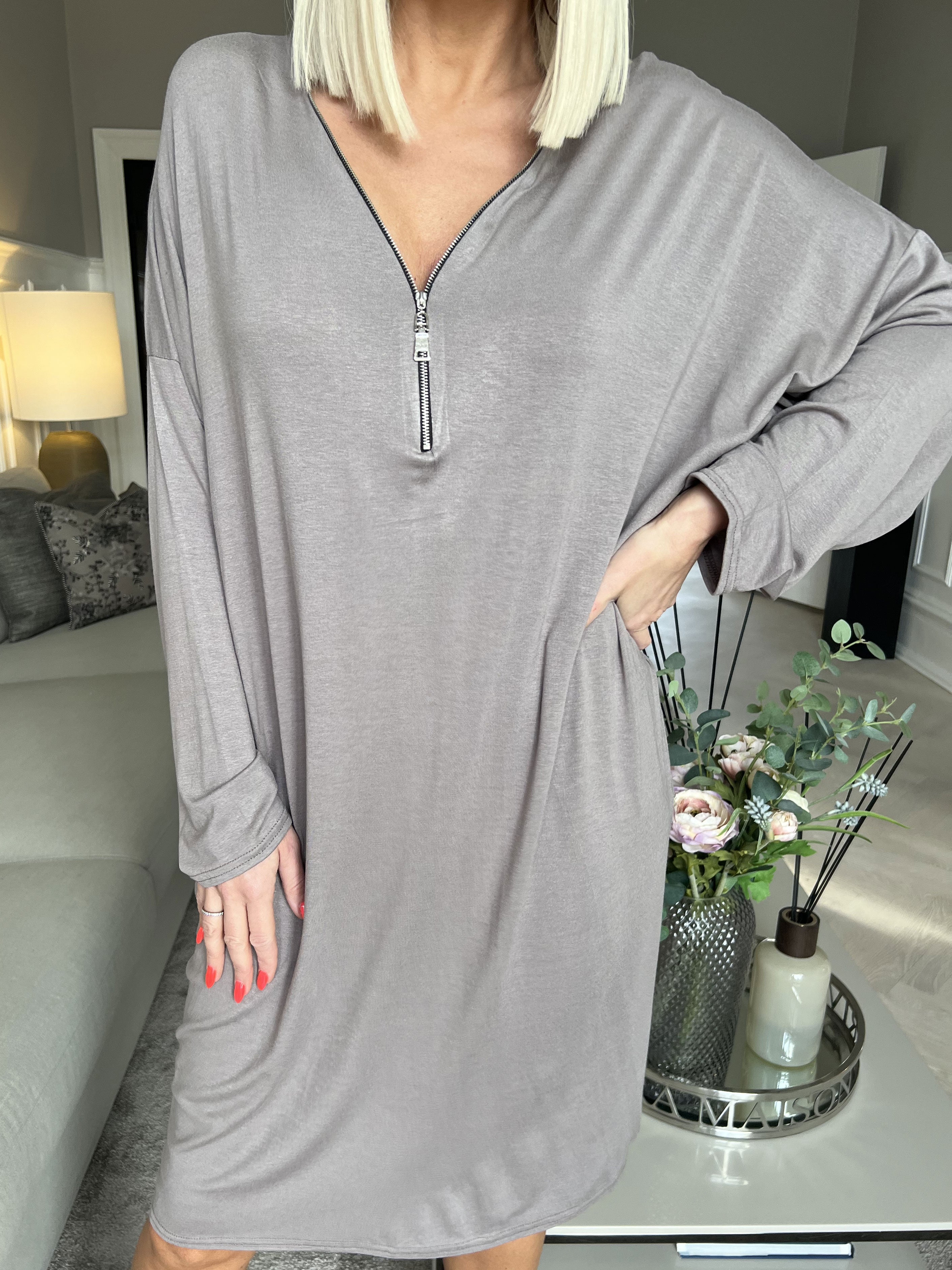 Lorenza plain - Tunikakjole i jersey med lynlås